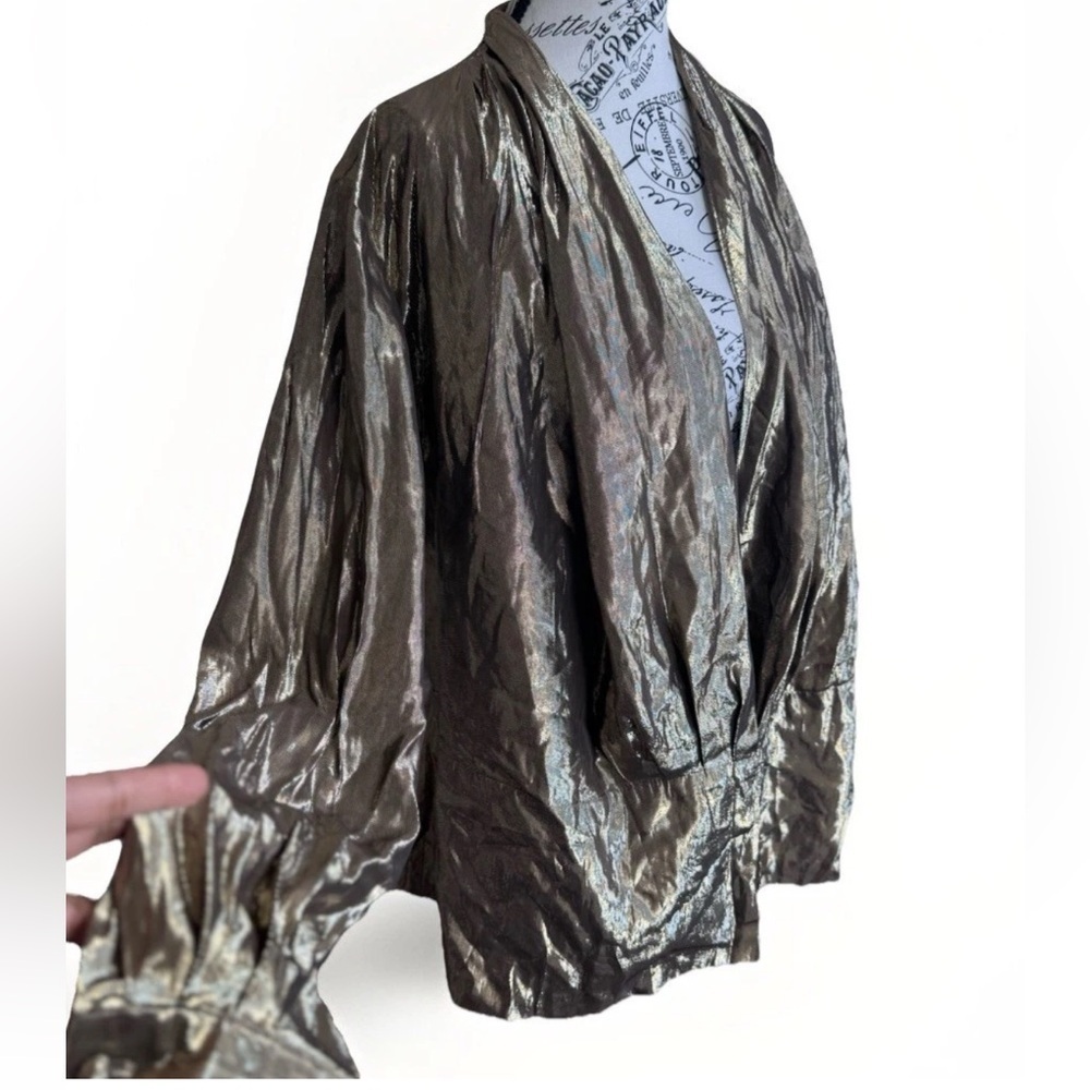 Vintage 80s 90s Evan Picone Gold Shiny Metallic Party Blazer Top Size 12